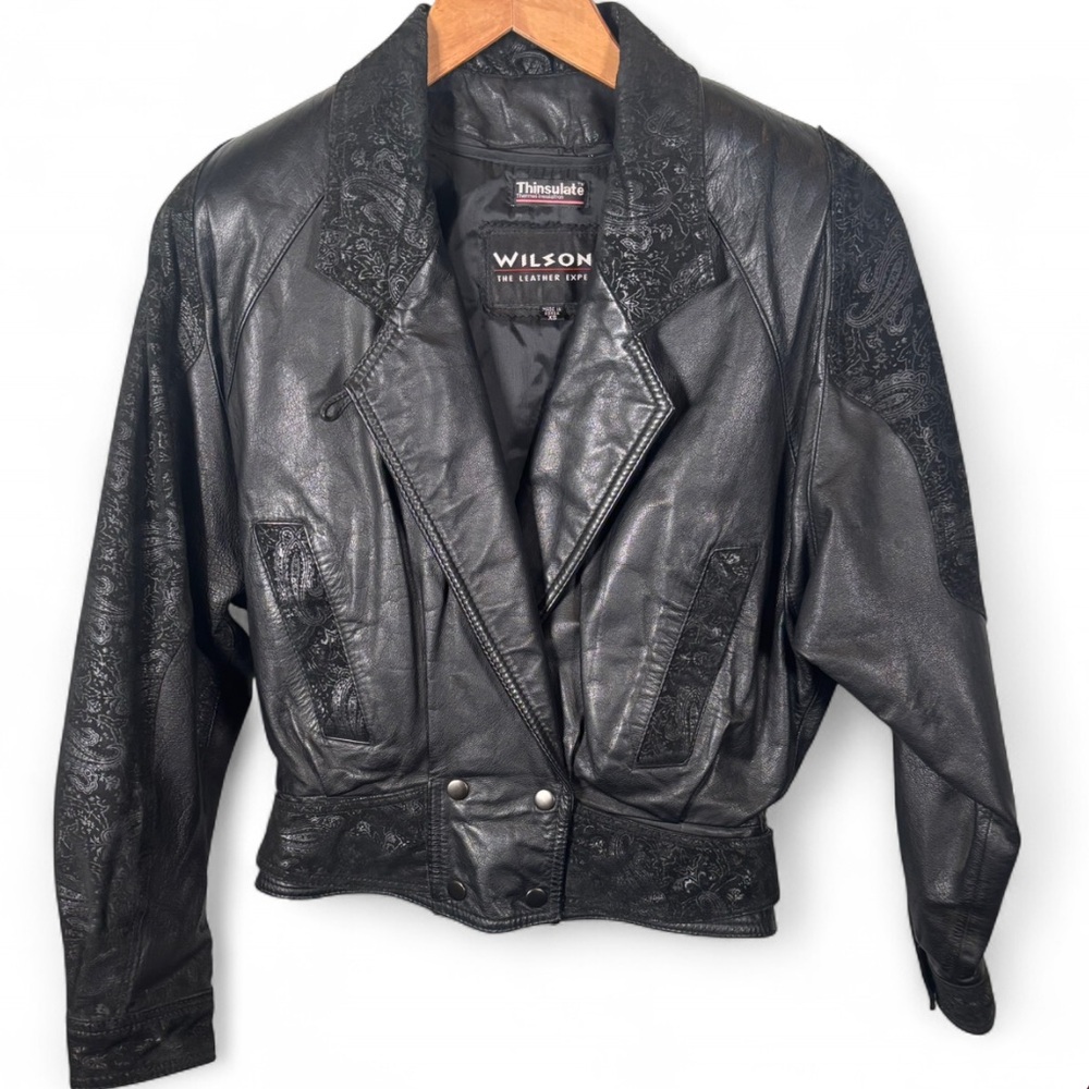 Vintage Wilson Leather Jacket XS Paisley Embossed Thinsulate 80s/90s